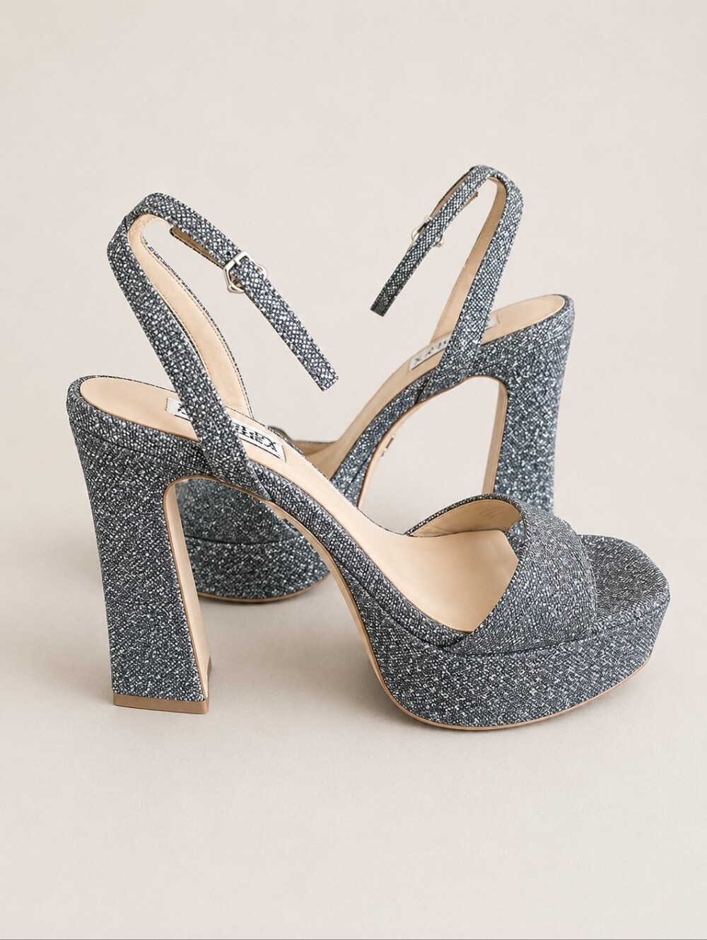 Badgley Mischka Glitter Platform Heels Silver Size 8 New nwob